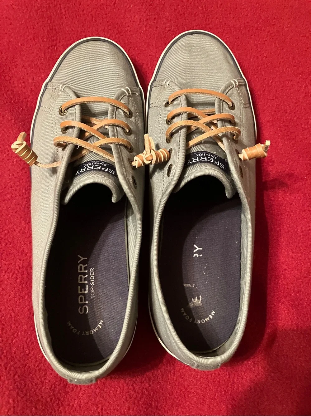 Sperry Gray Canvas Boat Shoes with Leather Laces